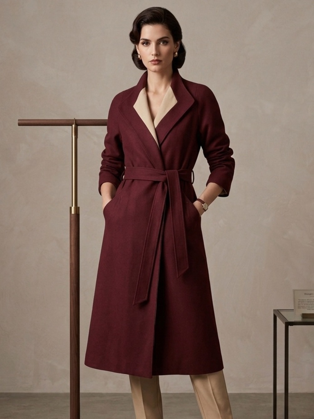 ETIENNE AIGNER Reversible Belted Trench Coat in Burgundy with Beige Sz 10 NWOT